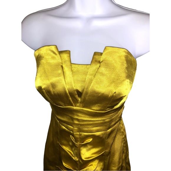 Junior’s Trixxi Strapless Pleated Stretch Empire Waist Chartreuse Dress - 5 - Picture 2 of 13